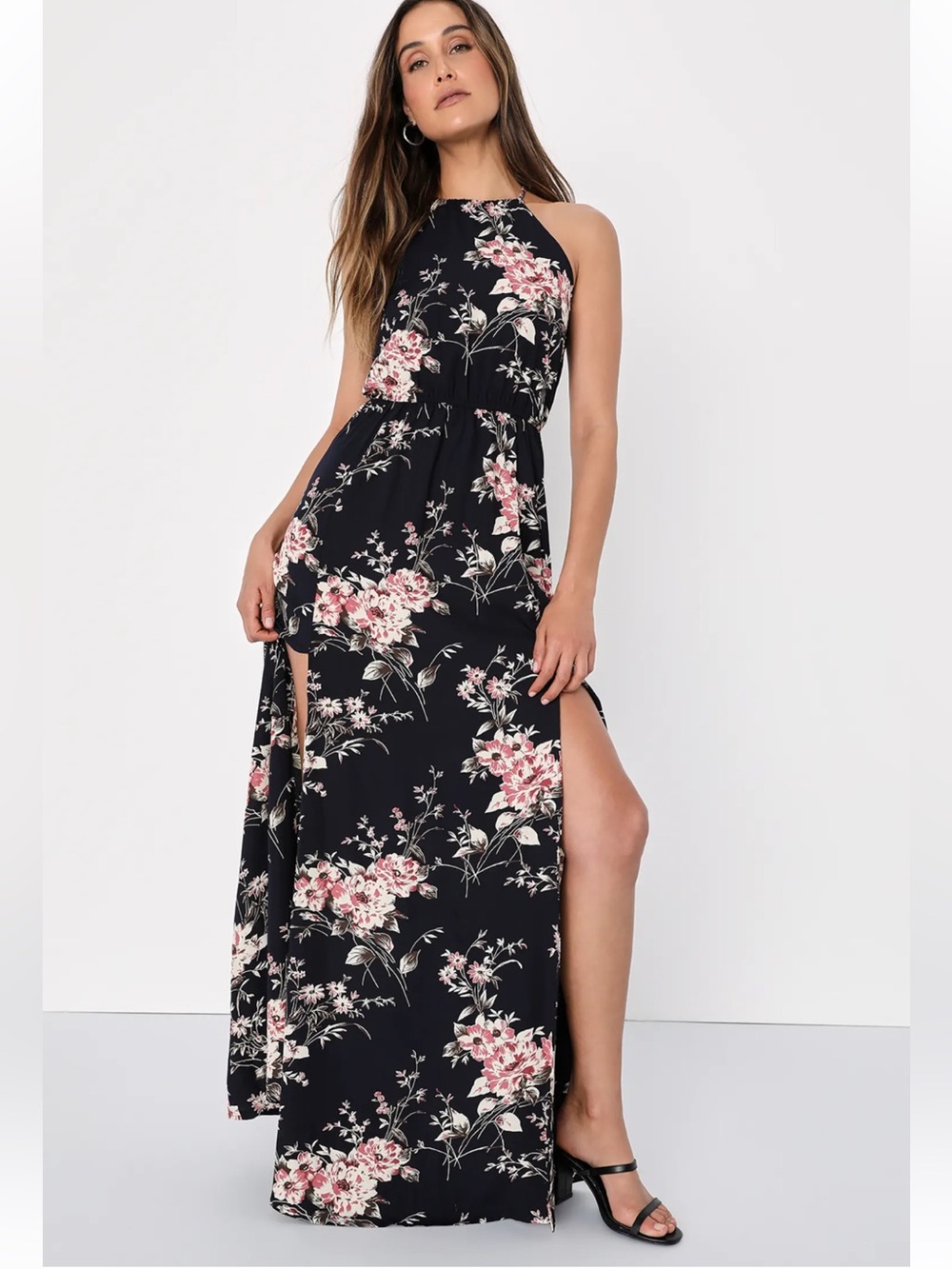 Lulus Blue Floral Print Maxi Dress size S